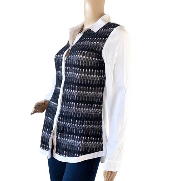 Lafayette 148 Women White Black Lace Long Sleeves Collared Button Front Blouse 6 - Picture 4 of 6
